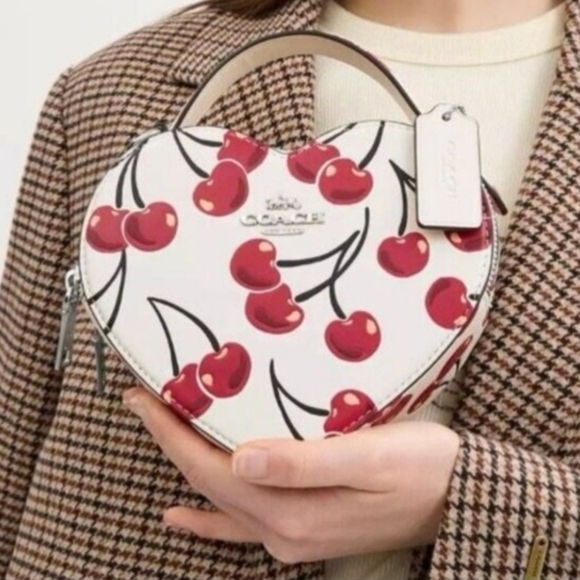 Coach Heart-Shaped Cherry Print Bag - Cream and Red - Picture 7 of 8